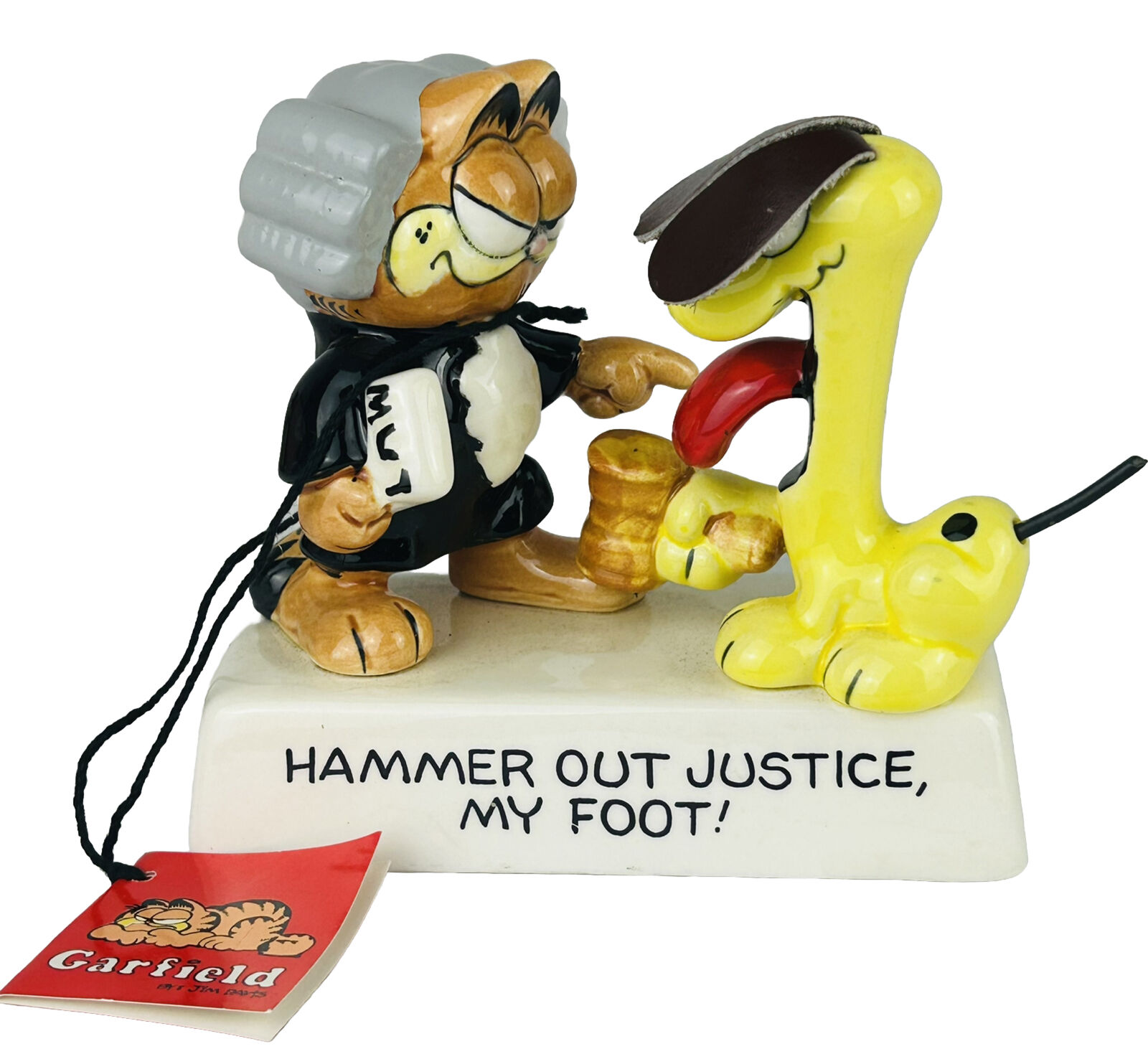 VTG ENESCO Garfield Lawyer Cat Odie ceramic figurine 22225 Tag & Box
