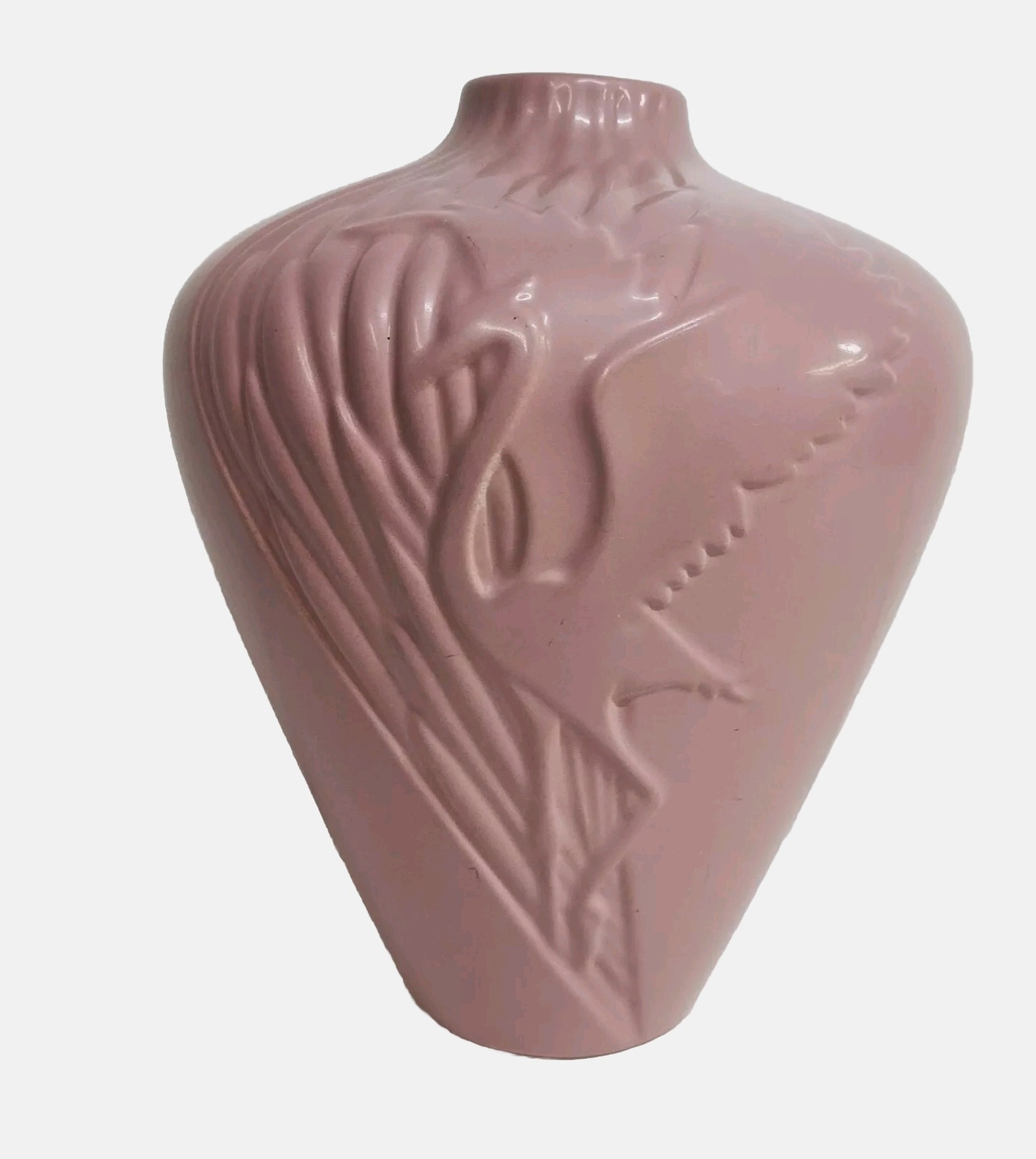 Vintage 1980s Art Deco Pink Crane Egret Royal Haeger? Pottery Ceramic Vase 12