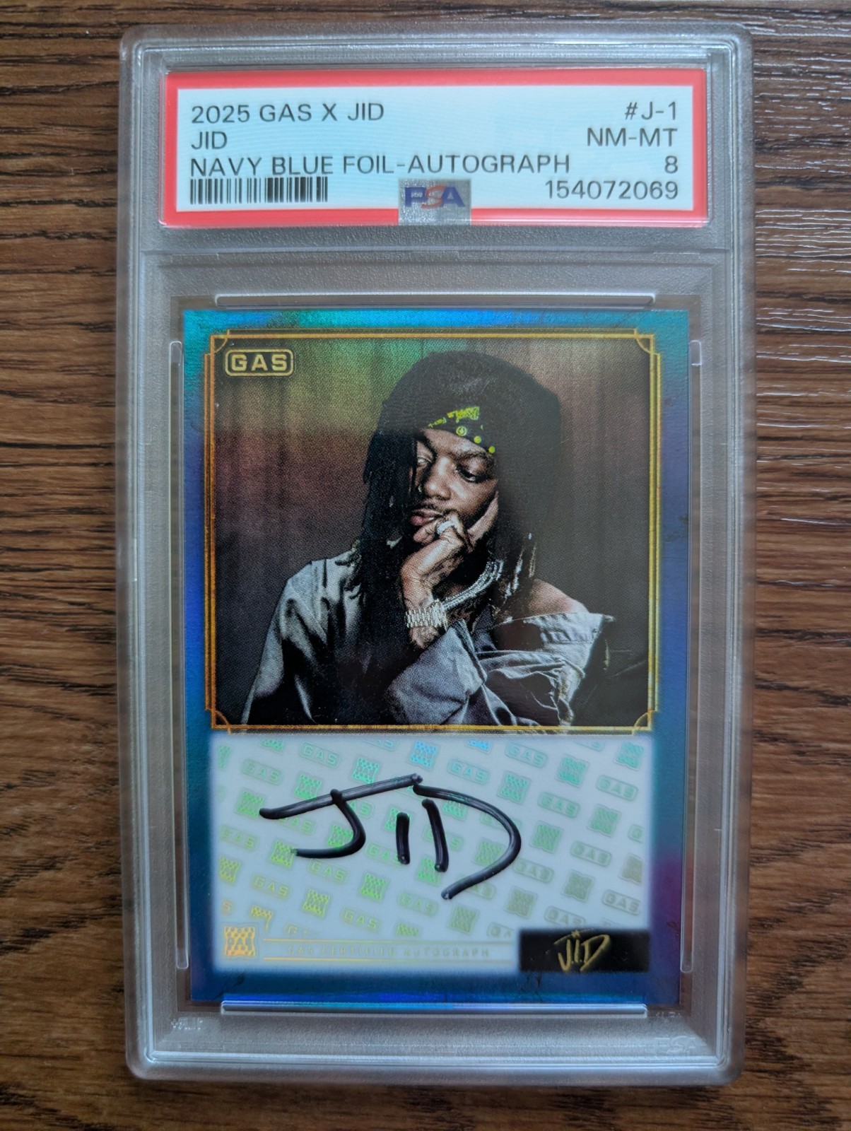 JID J.I.D 2025 GAS Culture X Complex Trading Card AUTO NAVY BLUE FOIL /15 PSA 8 JID J.I.D 2025 GAS Culture X Complex Trading Card AUTO NAVY BLUE FOIL /15 PSA 8
