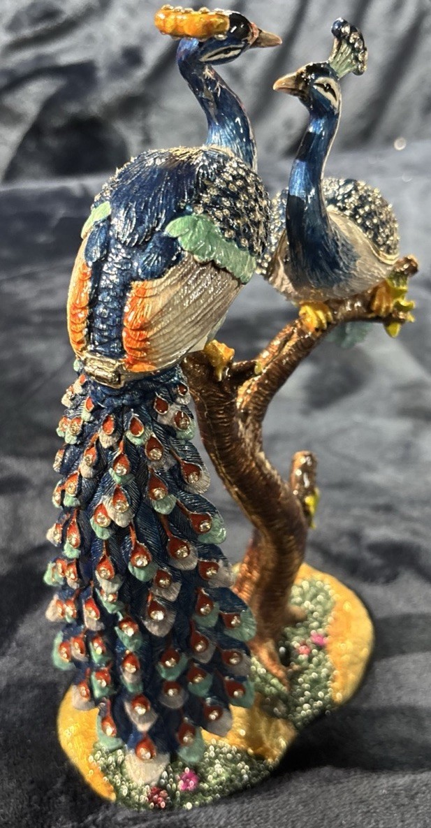 Jere Bejeweled Large Peacock Lovers Trinket Box