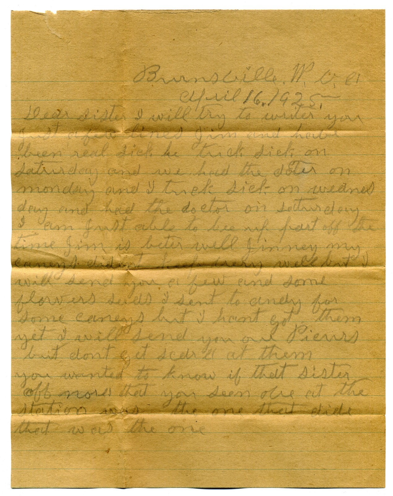 April 1925 WV Personal Letter In Envelope With Red Washington 2 Cent Stamp