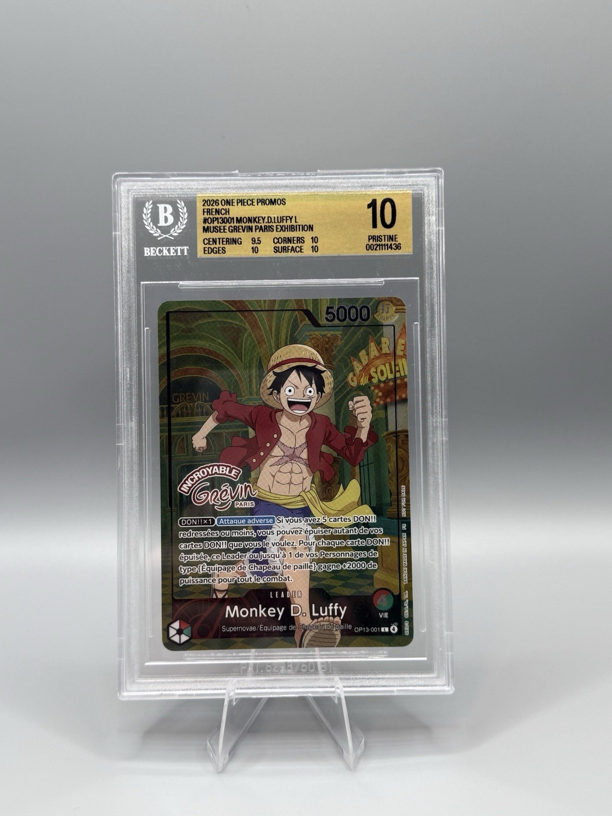 One Piece Monkey D. Luffy OP13-001 x French Grevin Promo Paris 2026 BGS 10