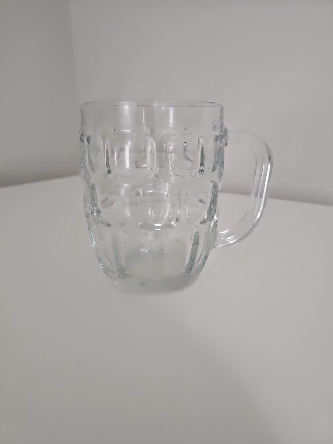 Vintage Dimple Thumbprint Heavy Clear Glass Small Beer Mug Collectible & Fun