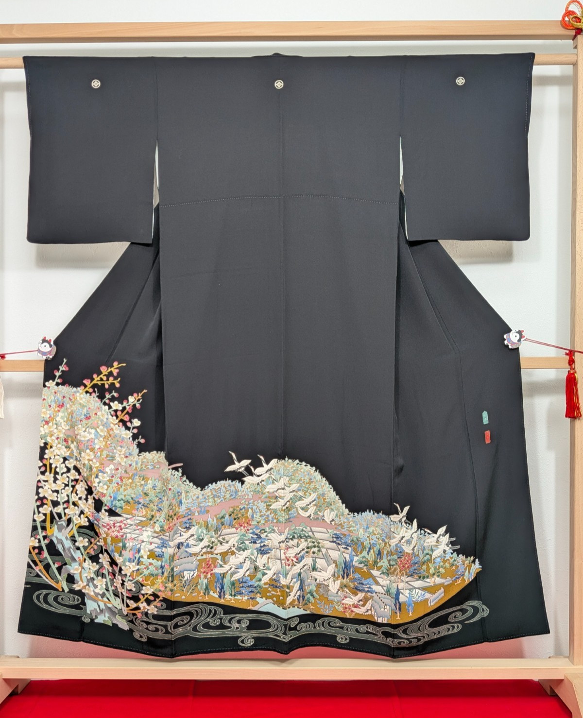 Vintage Japanese Kimono Silk Black Tomesode Authentic Kaga Yuzen Yuzo Miyano
