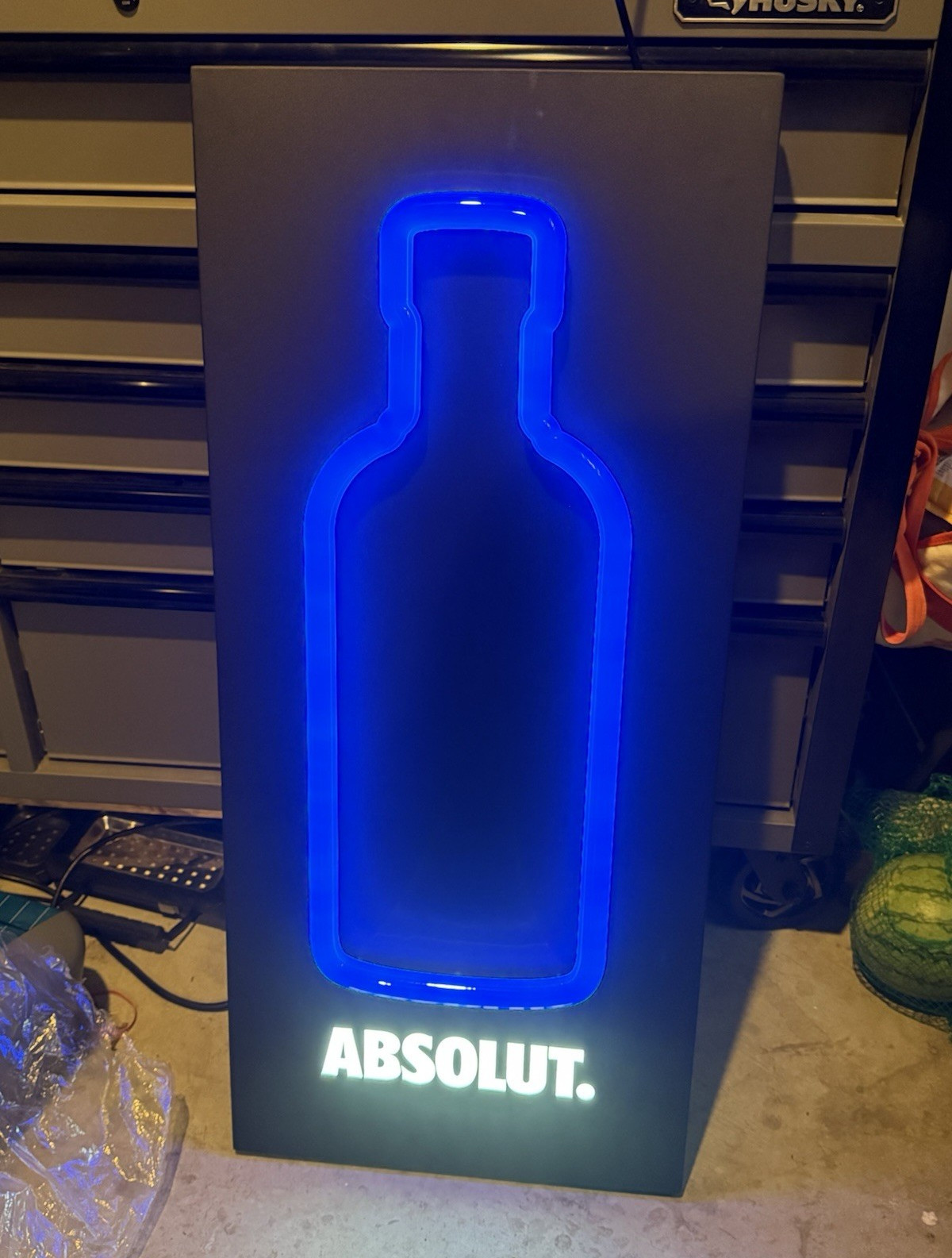Absolut Blue LED Lighted Bottle Silhouette Outline Advertising Sign 39x17