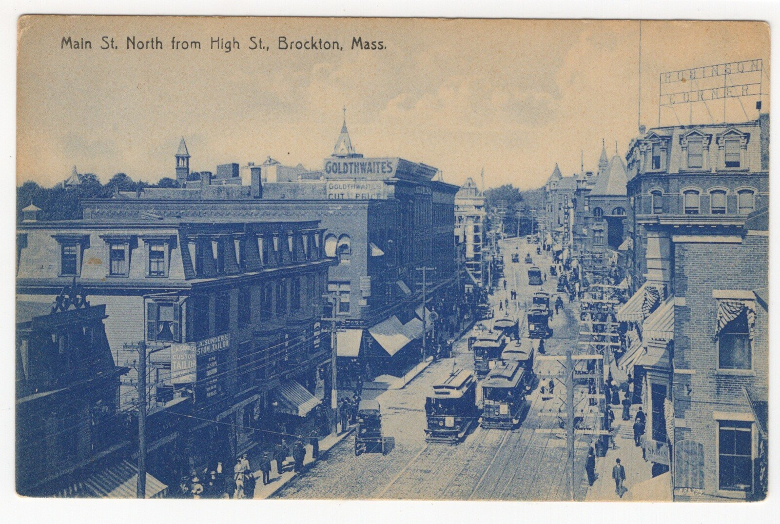 Brockton MA Vintage Photo Postcard Main Street Scene Robinson Corner Stores
