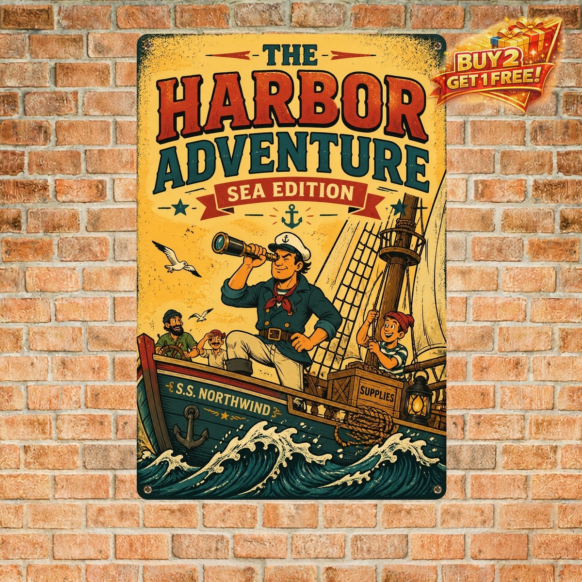 Classic Sailor Cartoon Aluminum Metal Sign Home Wall Decor 8x12