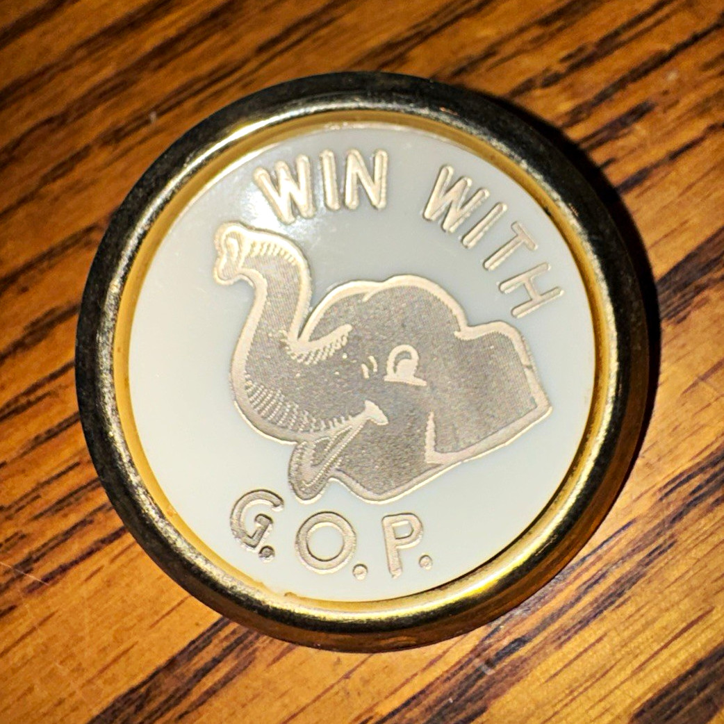 WIN WITH G.O.P. Republican Party Elephant Political Pinback Button
