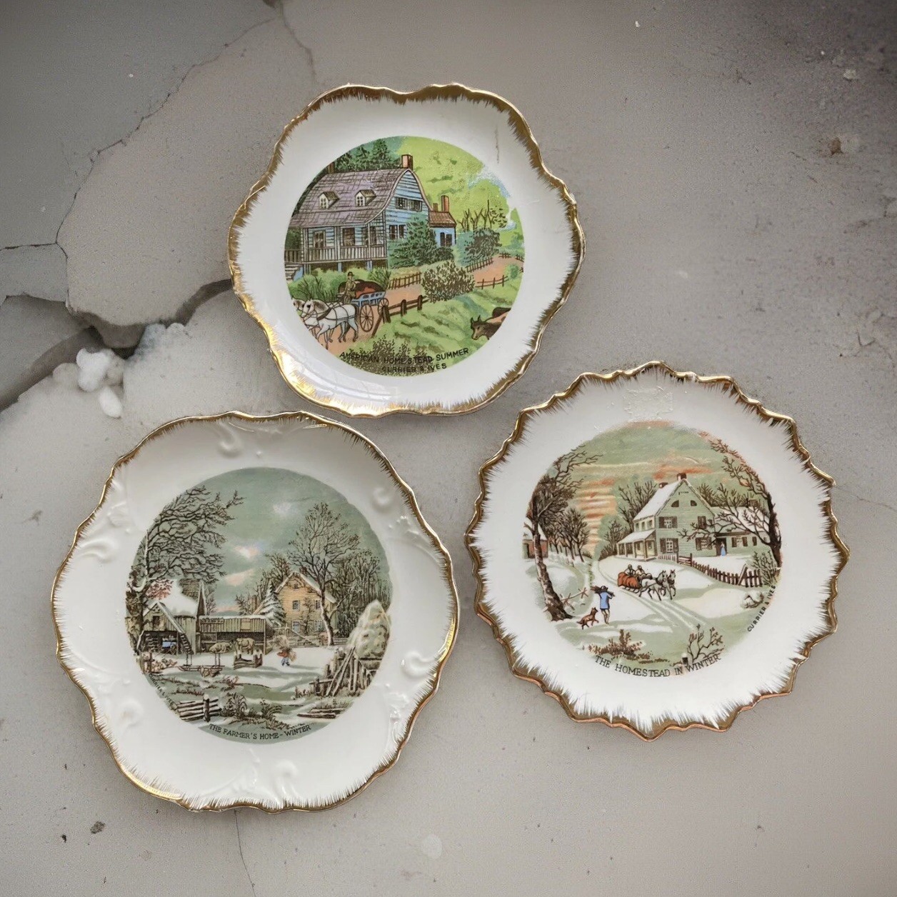 3 Currier and Ives, Homestead, Farmer, Wilderness Collector Wall Plate Vintage