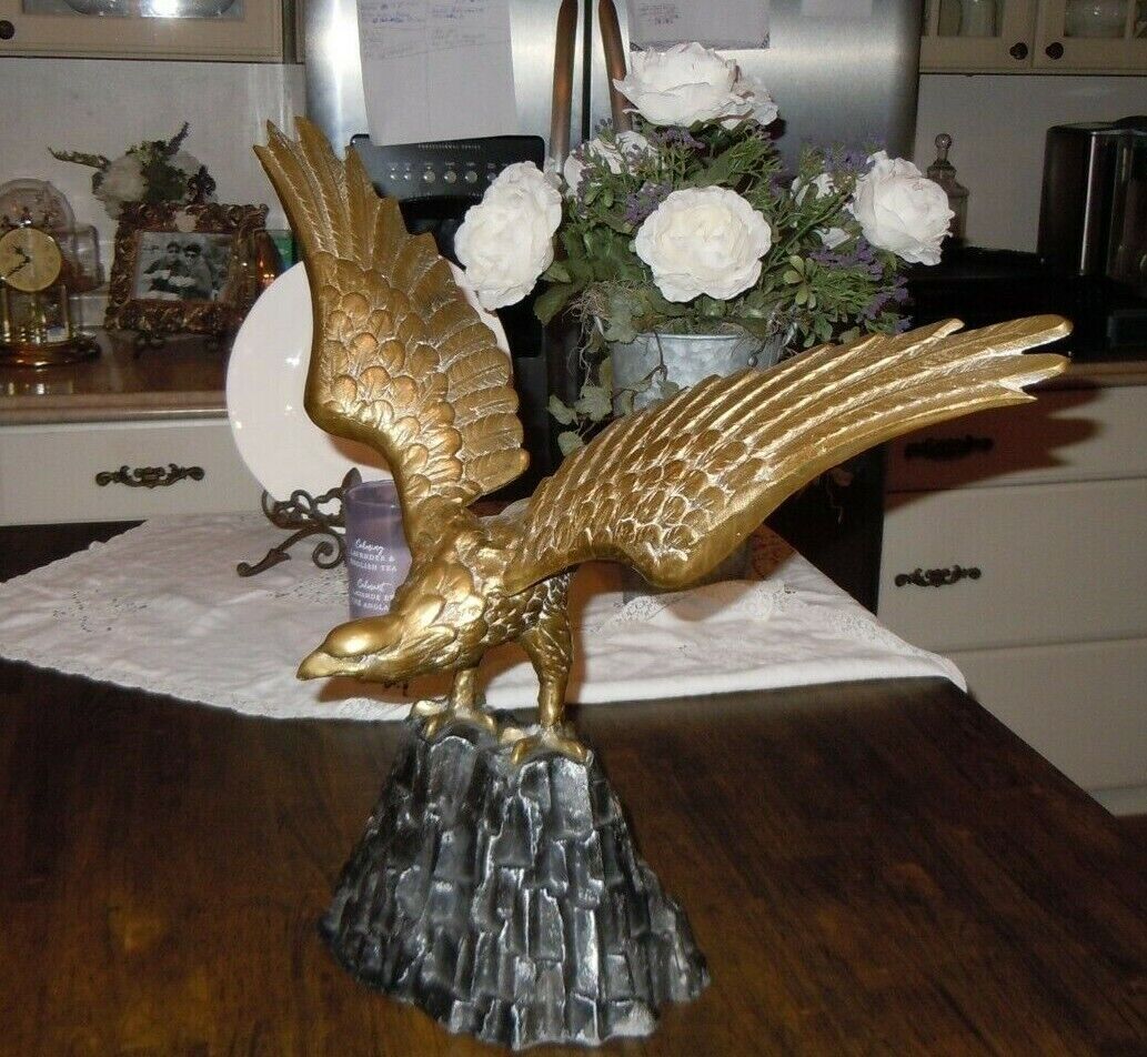 LARGE Solid Brass Eagle on Black Rock Mid Century Modern Americana VTG 20\