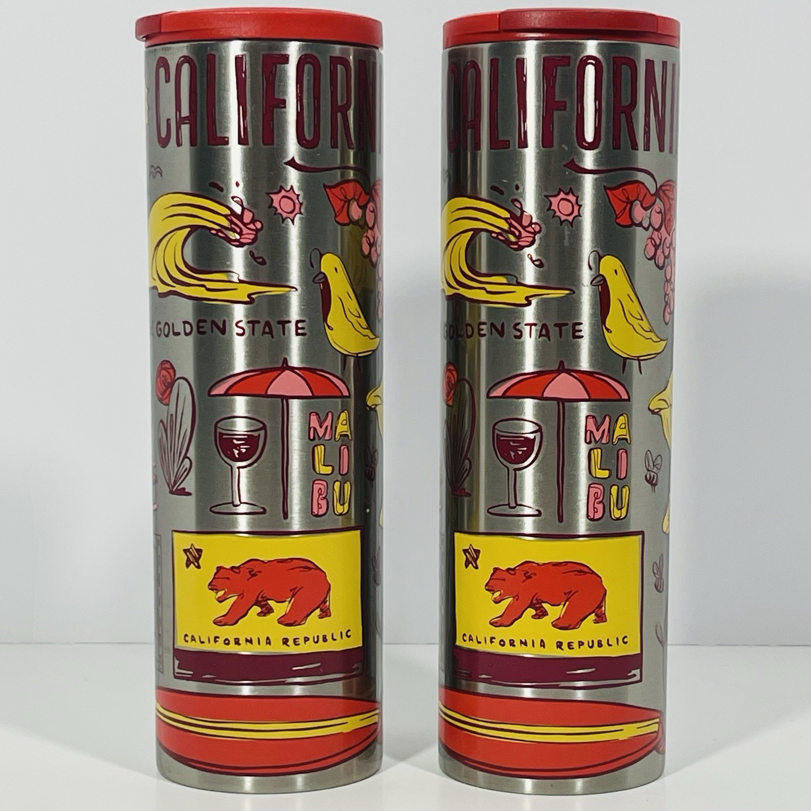 2x Starbucks California Vacuum Insulated Stainless Steel Traveler Tumblers 16oz
