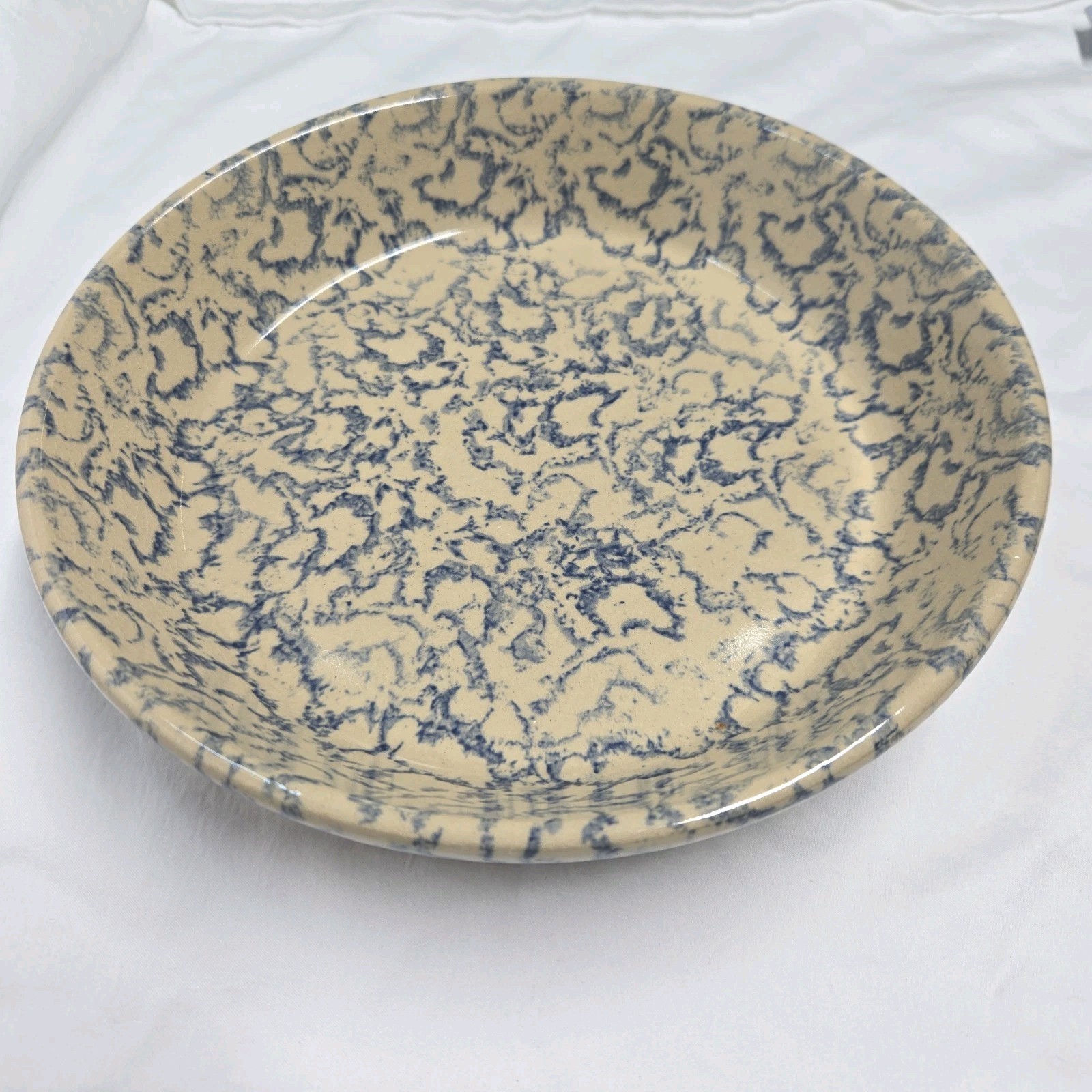 Robinson Ransbottom Pottery Blue Spongeware Vintage Pie Plate Roseville Ohio USA