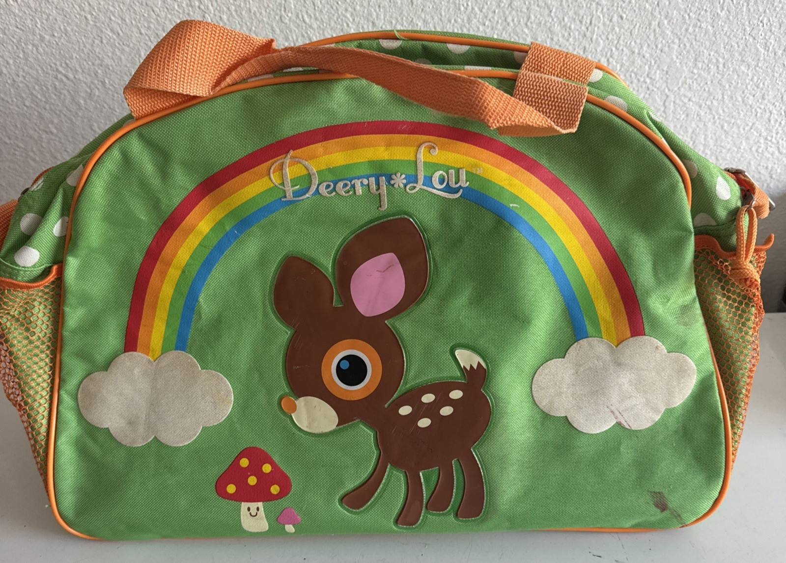 Vintage Sanrio Deery Lou overnight travel Duffle Bag Fixer green rainbow 16''