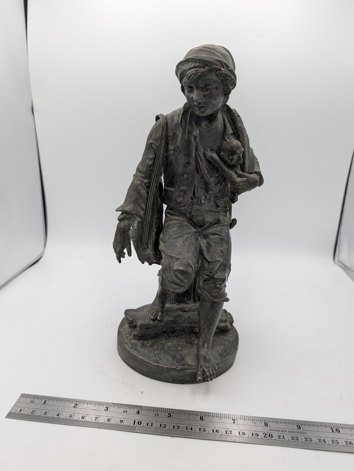 Antique Cornelius And Baker Organ Grinder Cast Metal Statue Victorian Read