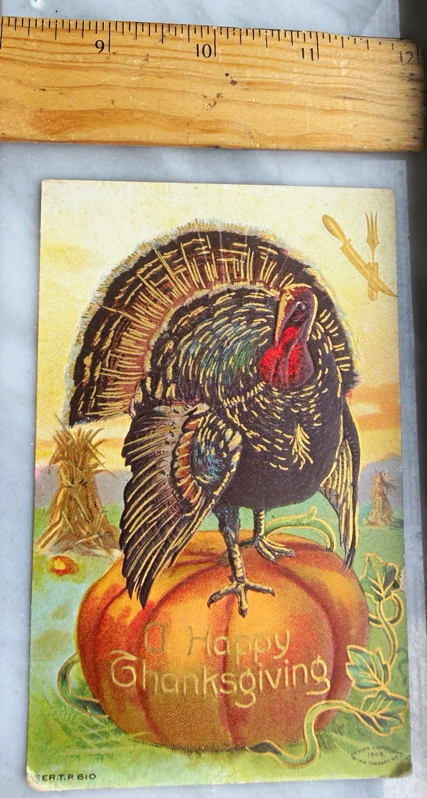 1908 Antique Embossed Thanksgiving Turkey Multicolor Paper Postcard Original