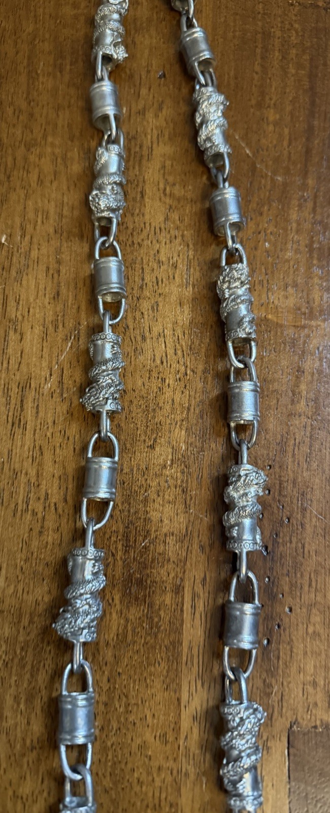 UNUSUAL HEAVY SILVER CHAIN W/ DRAGONS CHINESE TIBETAN BALI 34