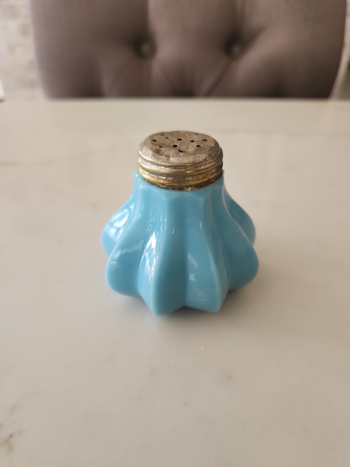 EAPG Victorian Glass Shaker Bulging Melon Blue 