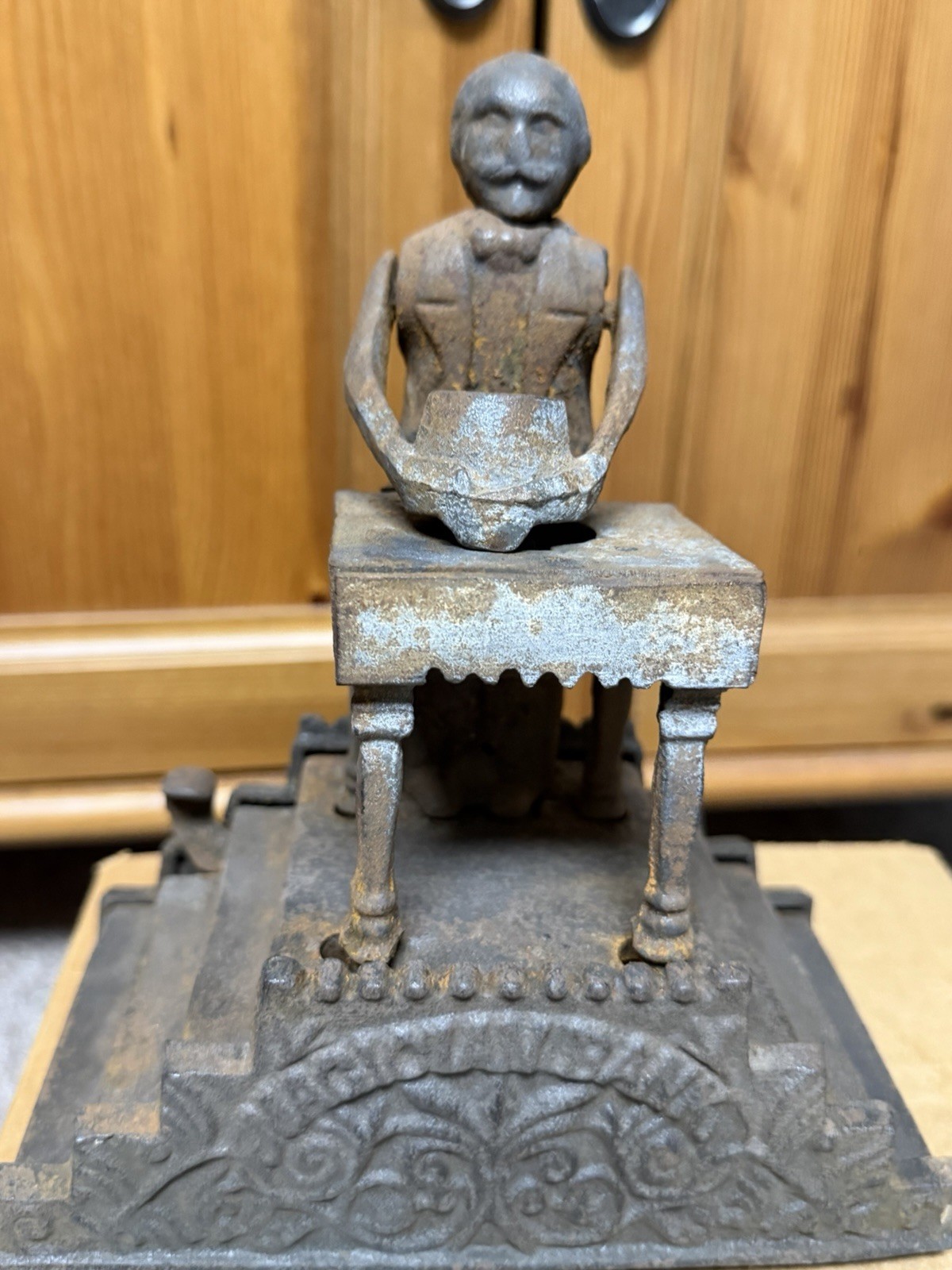 Antique J & E Stevens Magician Mechanical Cast Iron Bank Hat Trick c1901