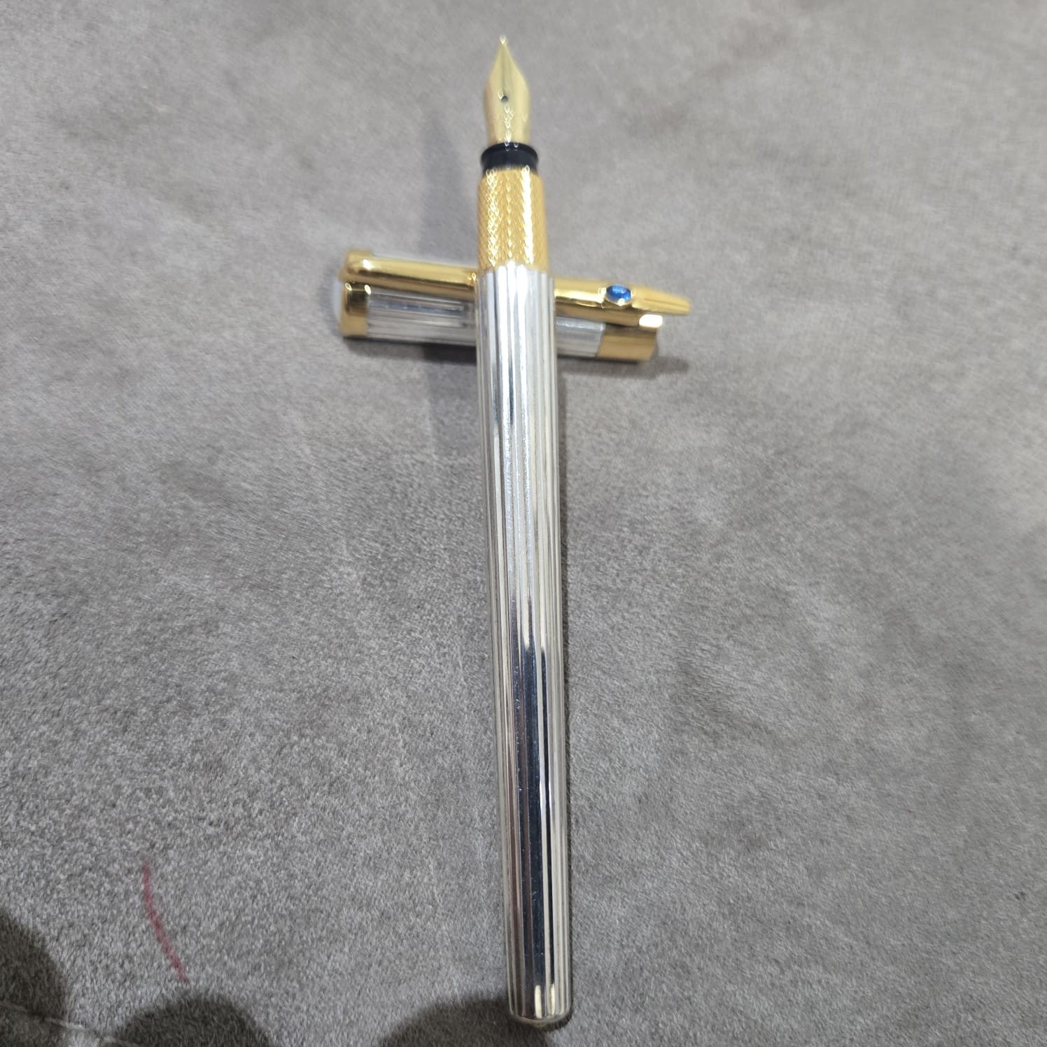 CHAUMET Solid Silver 925 & Gold Fountain Pen Sapphire with 18k Solid Gold Nib