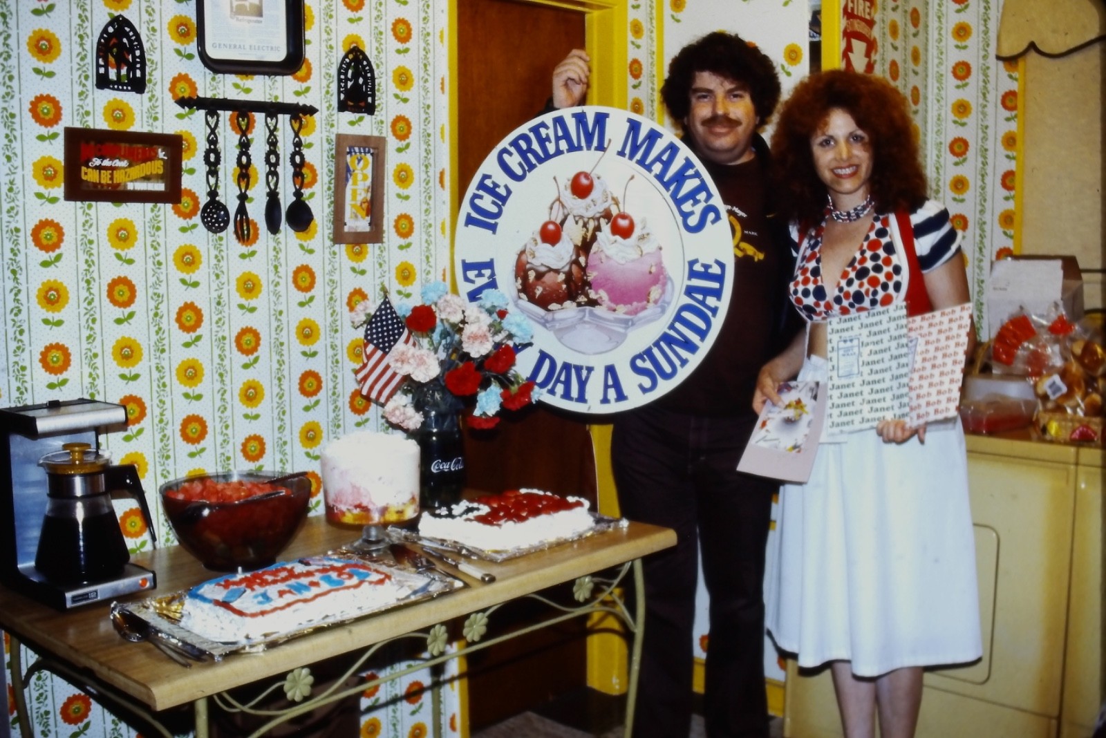 VTG 35mm Found Photo Slide 1980s Happy Couple Eating Ice Cream Sundae Retro CA