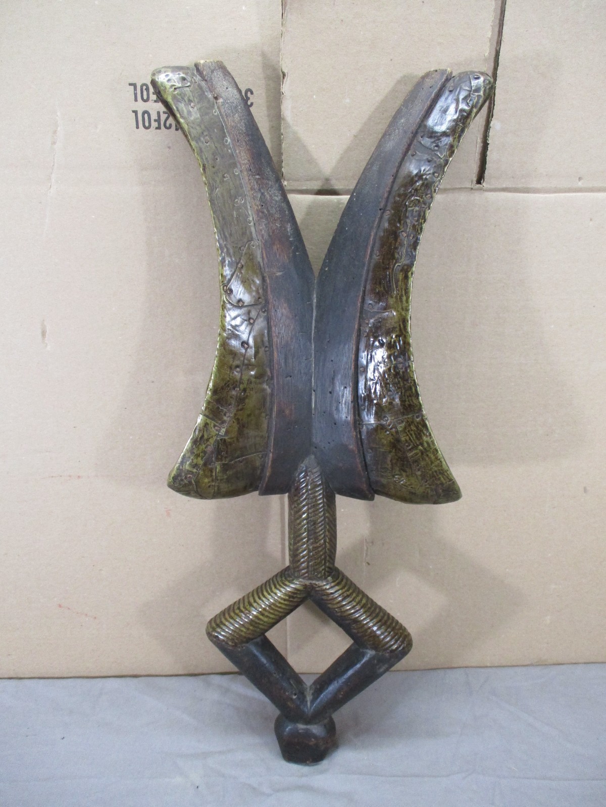 VTG Handcrafted Gabon African Folk Art Two Face Janus Reliquary Statue 22.5\ VTG Handcrafted Gabon African Folk Art Two Face Janus Reliquary Statue 22.5\