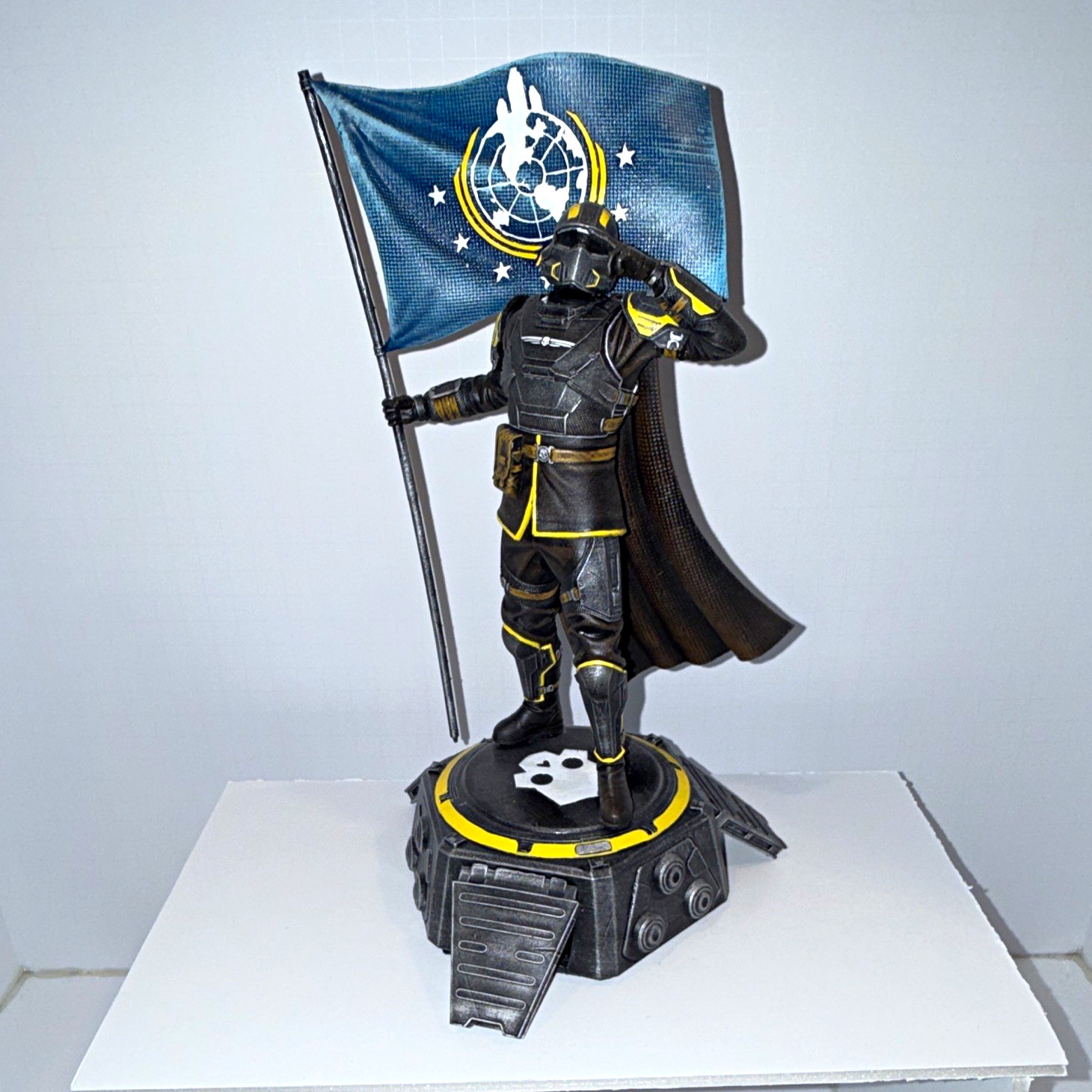Highly Detailed Handcrafted Helldiver  Resin Figurine with Super Earth Flag