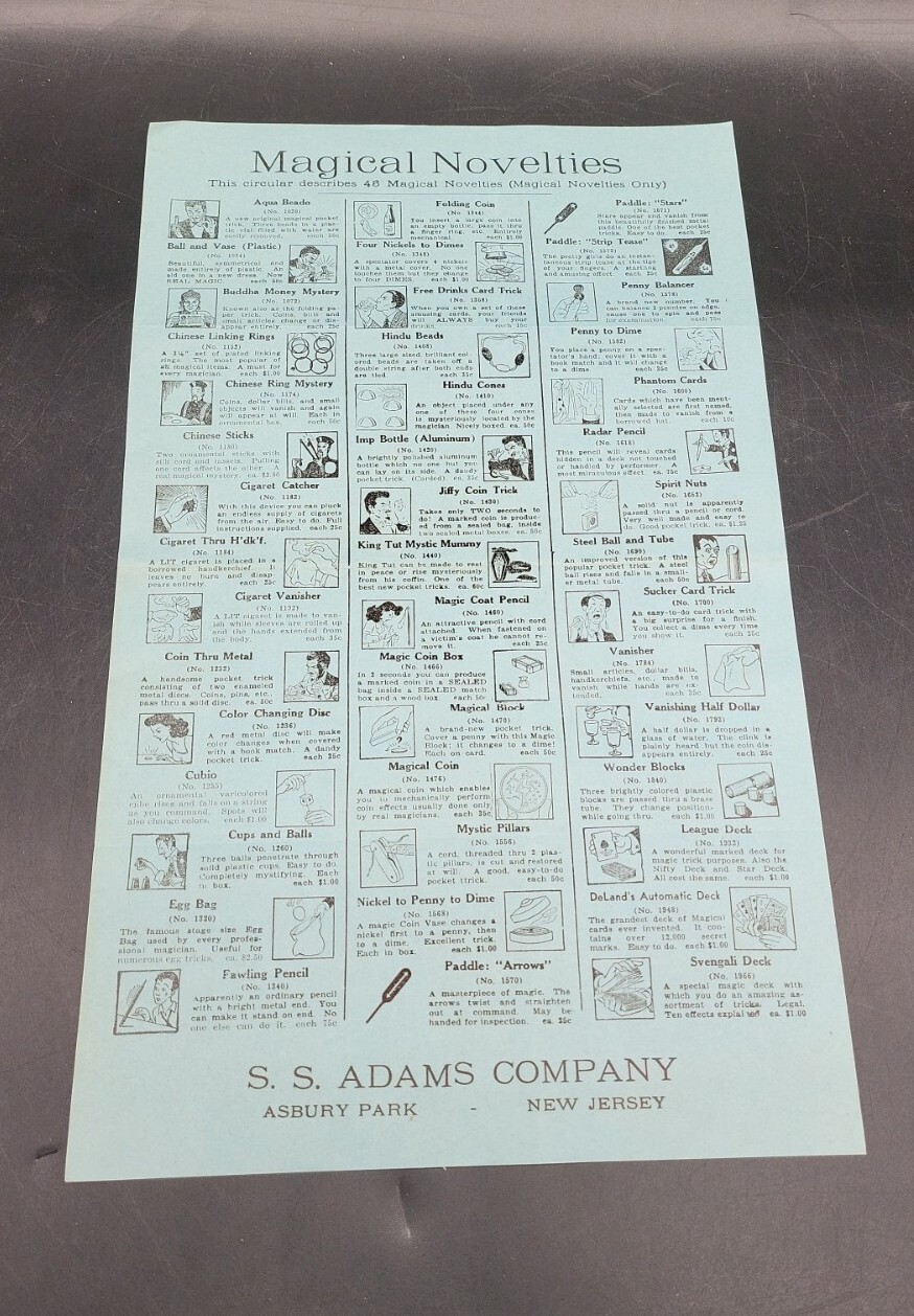 Vintage S.S. ADAMS Co Magical Novelties Advertising Salespaper  8.5\