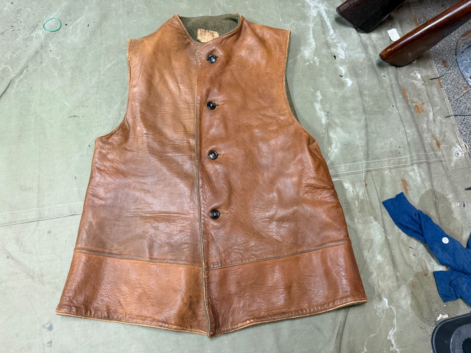 RARE ORIGINAL WWI US ARMY M1917 LEATHER FIELD JERKIN-SIZE 5, LARGE