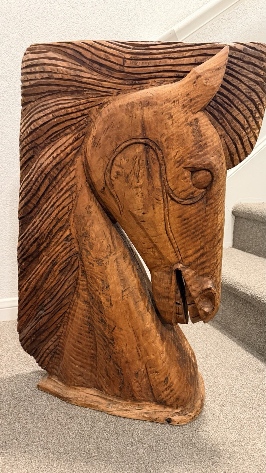Hand carved Solid Wood Horse Head 30”in Tall 5”in Wide Heavy & Solid Wood