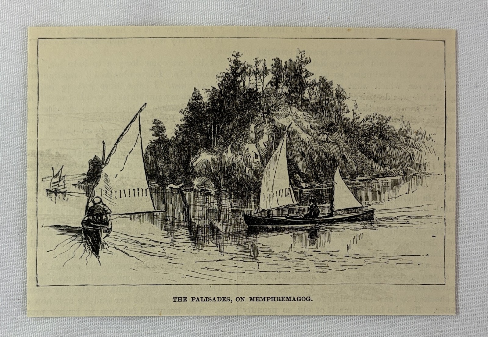 1885 magazine engraving ~ THE PALISADES ON LAKE MEMPHREMAGOG