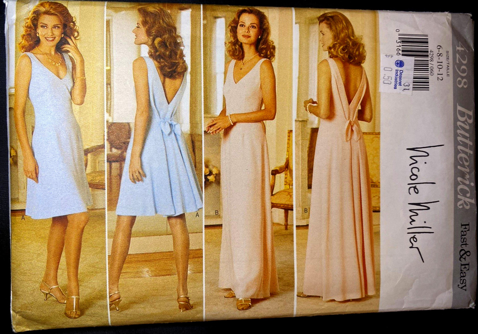 UCFF~Vtg 1990s Butterick 4298 Nicole Miller Very Easy Dress Pattern~Sz 6-12
