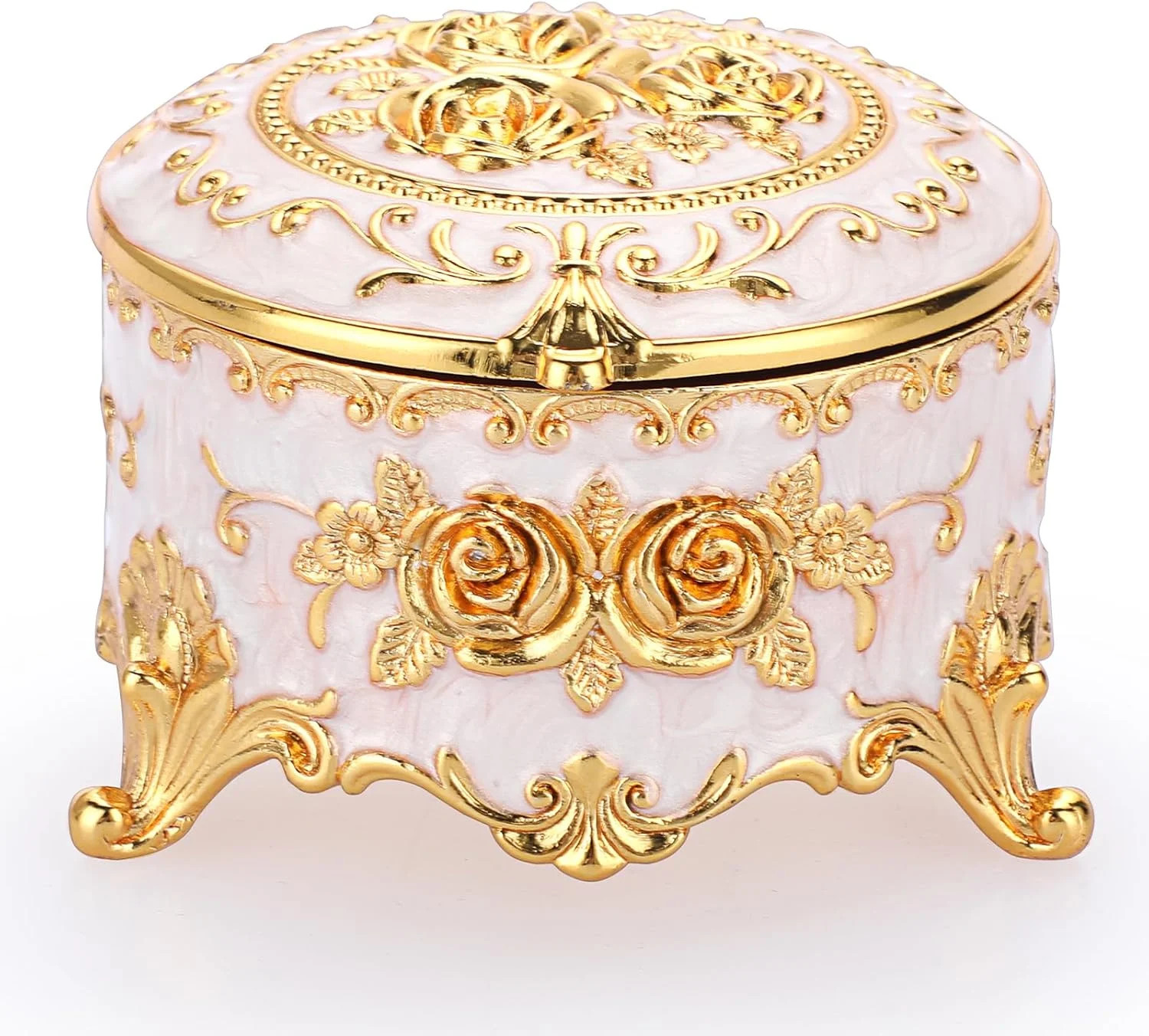Hipiwe Vintage Round Jewelry Box Small Metal Trinket Storage Organizer