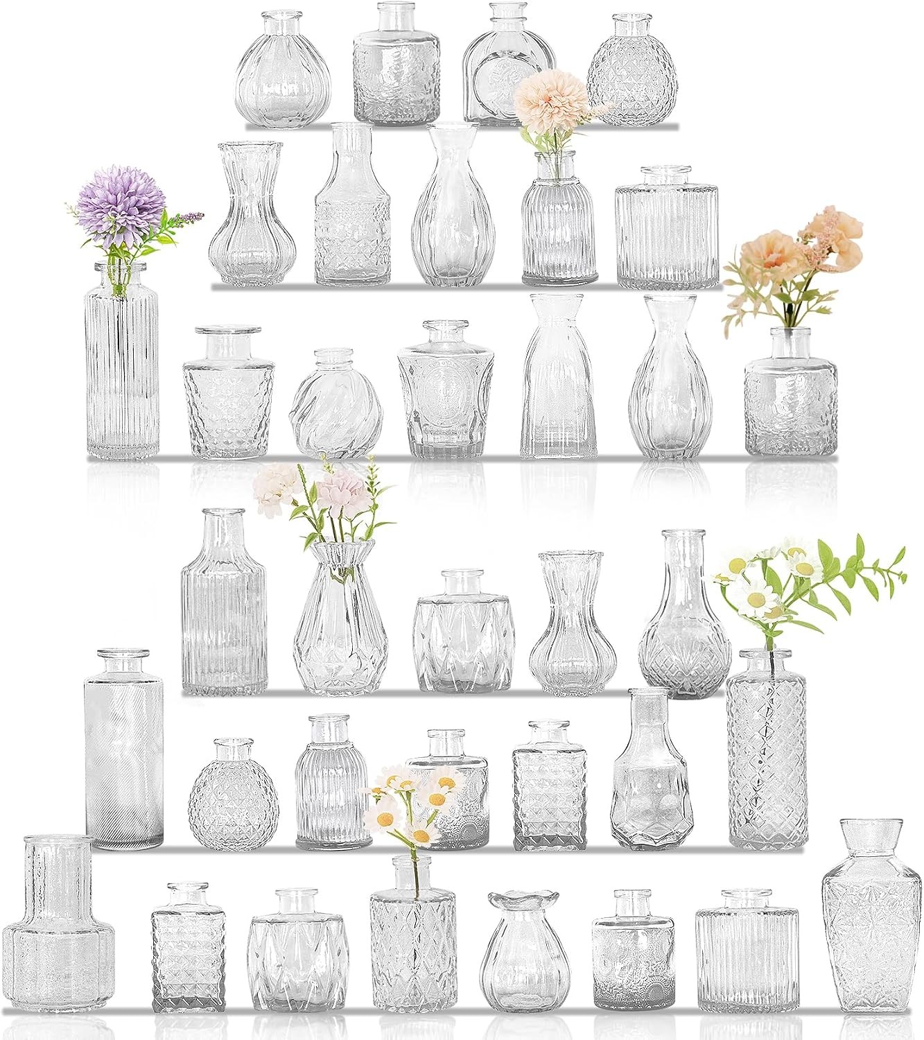 36Pcs Bud Vases Set Small Vintage Glass Bottles Clear Bud Vases in Bulk Multiple