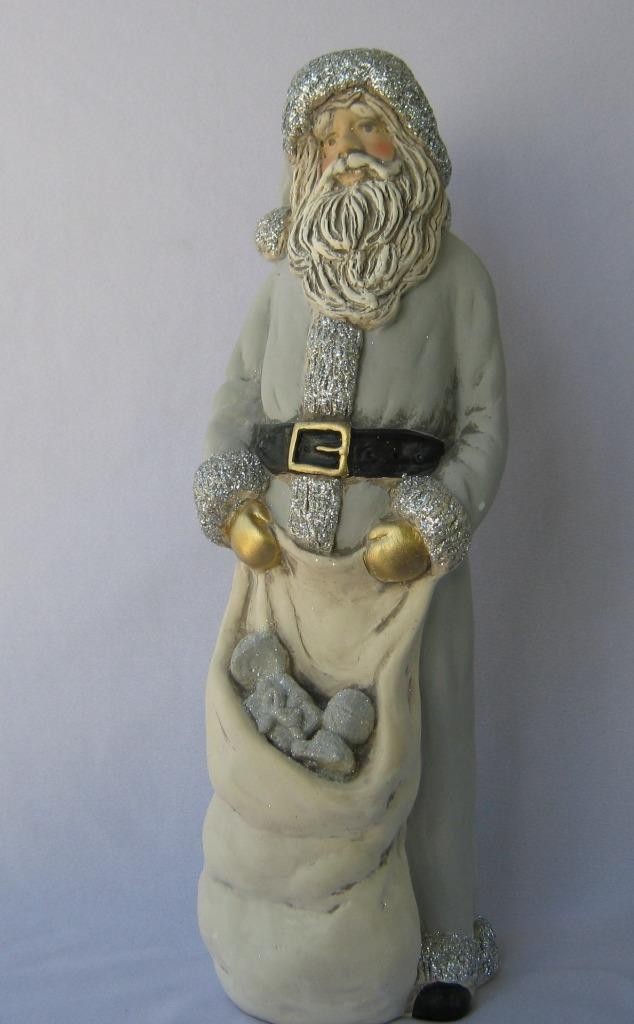 New Tall Vivartis Clay Santa Claus Christmas Gray Krakow Poland Hand made Statue