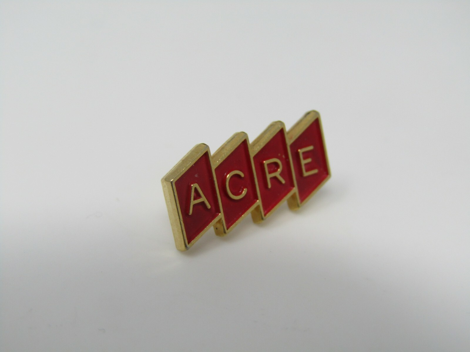 Vintage ACRE Lapel Pin Gold Tone Red Enamel Diamond Shape Organization Hat Pin