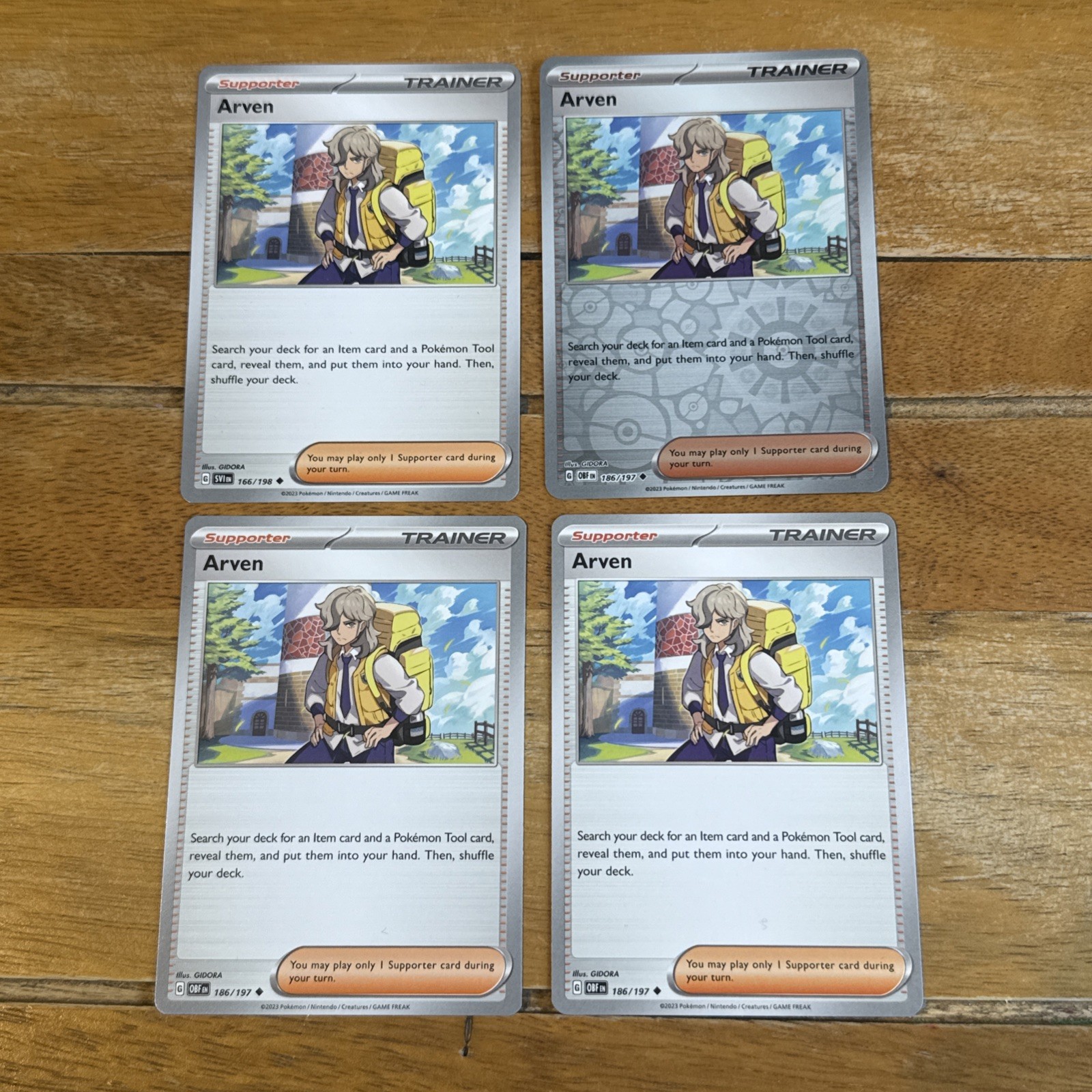 4 x Arven Trainer Pokemon - 166/198 or 186/197 - S&V - Pokemon TCG Inc Rev Holo