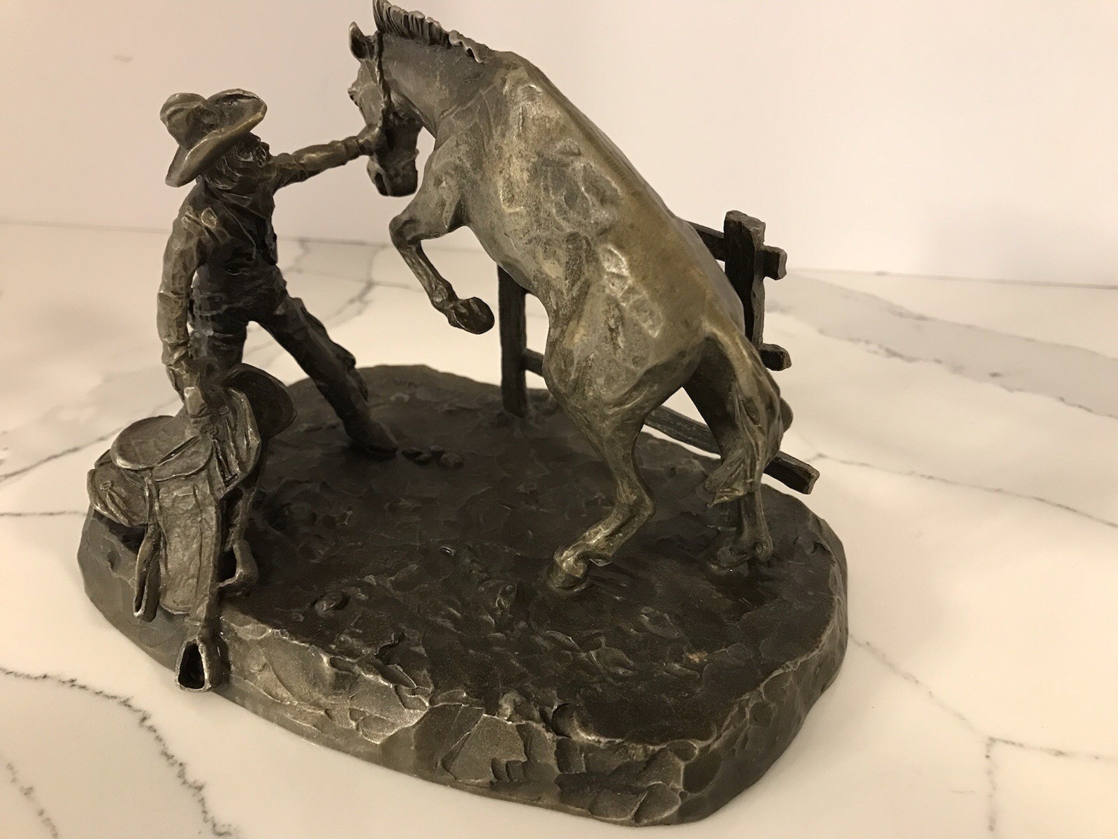 Pewter Cowboy Breaking Wild Stallion Sculpture Vintage 74 Philip Kraczkoivski Pewter Cowboy Breaking Wild Stallion Sculpture Vintage 74 Philip Kraczkoivski