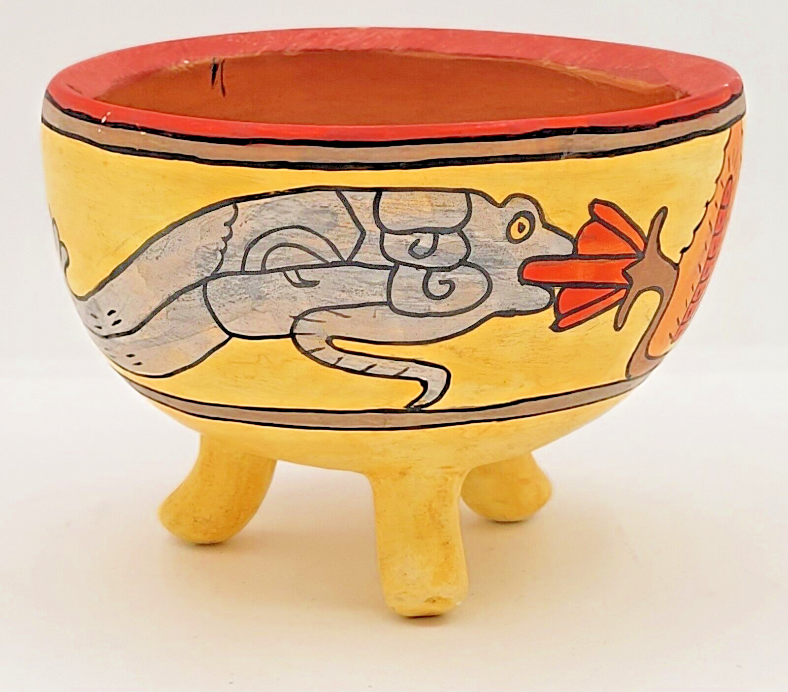Belize SIGNED Handmade Painted Clay Bowl OOAK by Mac 4\