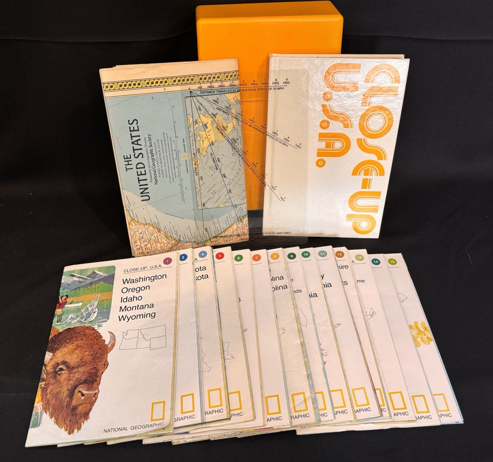 Boxed 1978 US Of America Map Set Close Up USA National Geographic Society