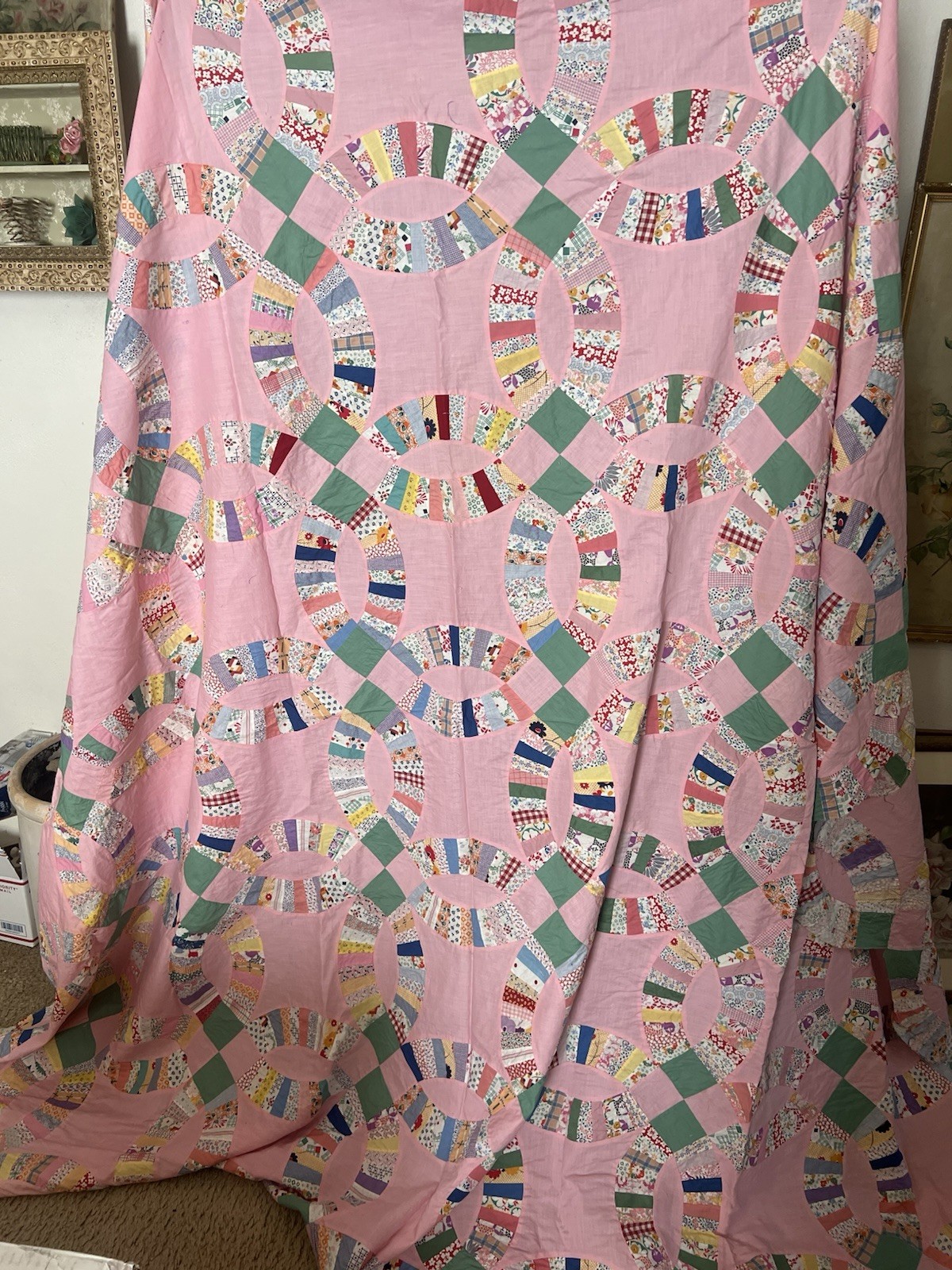 Vintage Quilt Topper Unfinished Double Wedding Ring