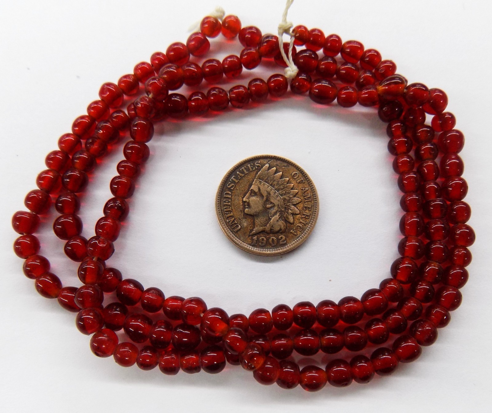 3 Strands Old Cranberry African Trade Beads    Bin 66
