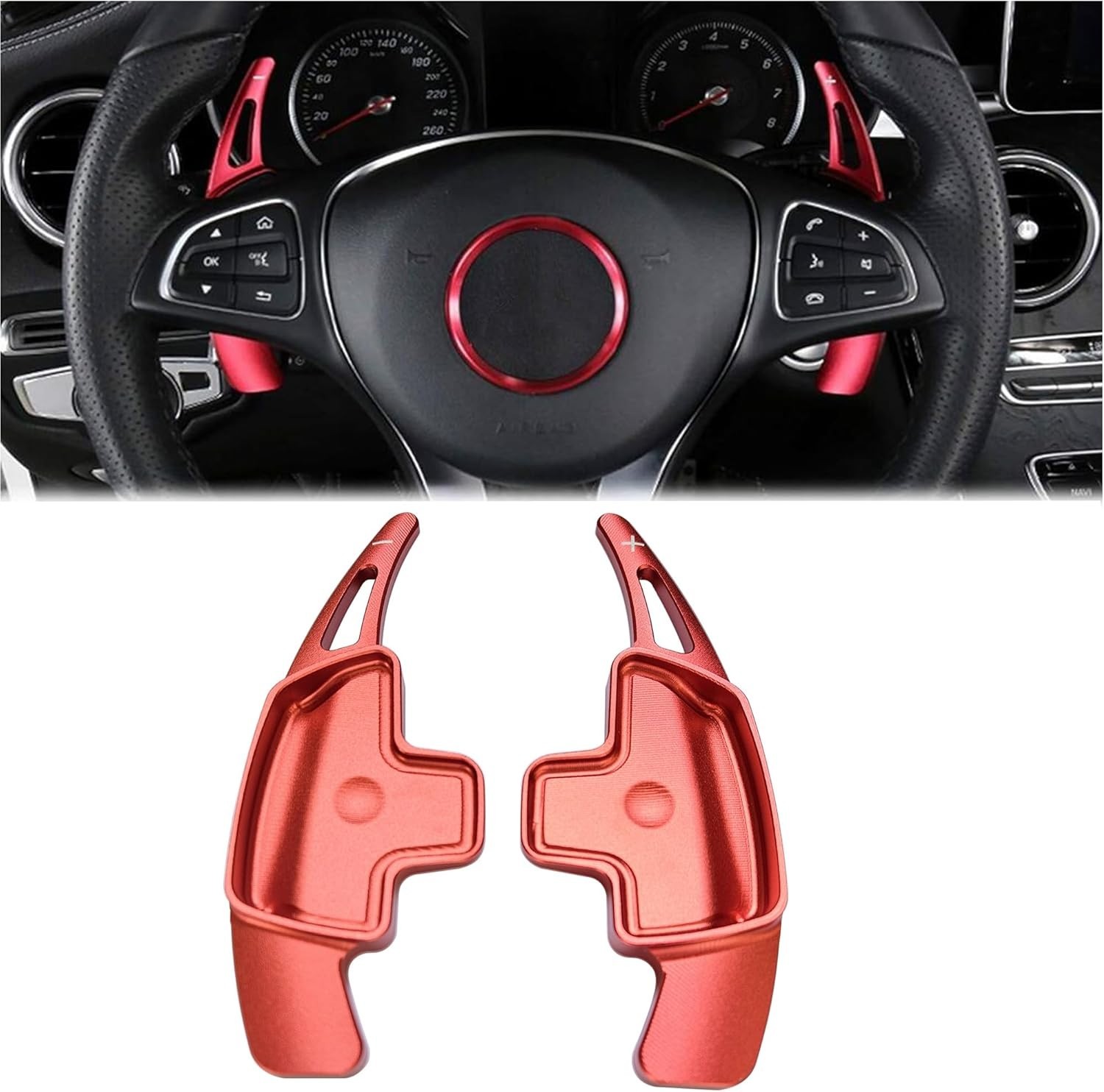 Joygowe Steering Wheel Paddle Shifter Extension Compatible with Mercedes Red Joygowe Steering Wheel Paddle Shifter Extension Compatible with Mercedes Red