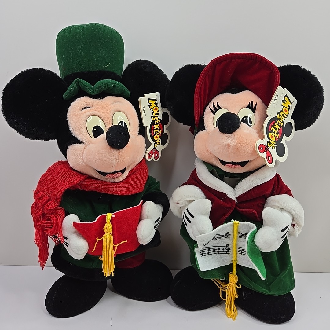 Mouseketoys Mickey & Minnie Plush Carolers Disney 12” 14” Vintage NWT Christmas