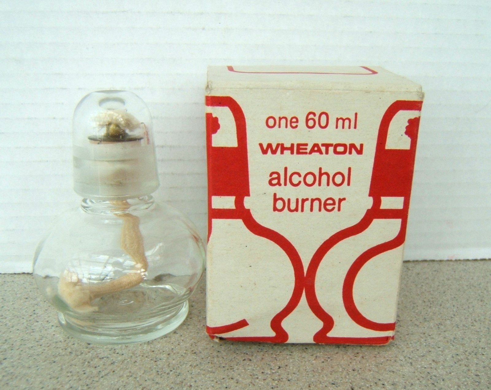 Vintage 4 oz WHEATON Glass 120 ml Alcohol Burner with Box UNUSED