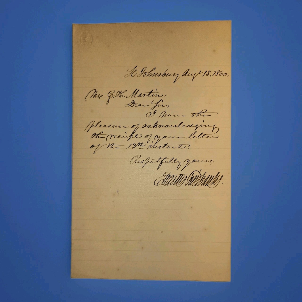 1860 Erastus Fairbanks Signed Letter Vermont Governor Fairbanks Scales Civil War