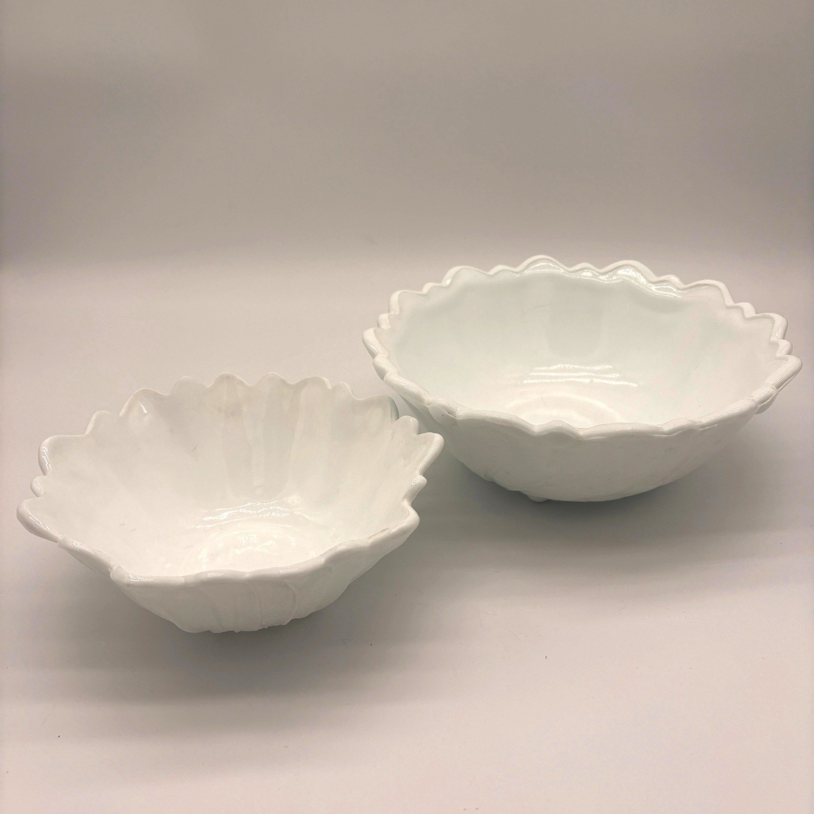 Vintage White Milk Glass Floral Scalloped Bowl Cottagecore Farmhouse Decor