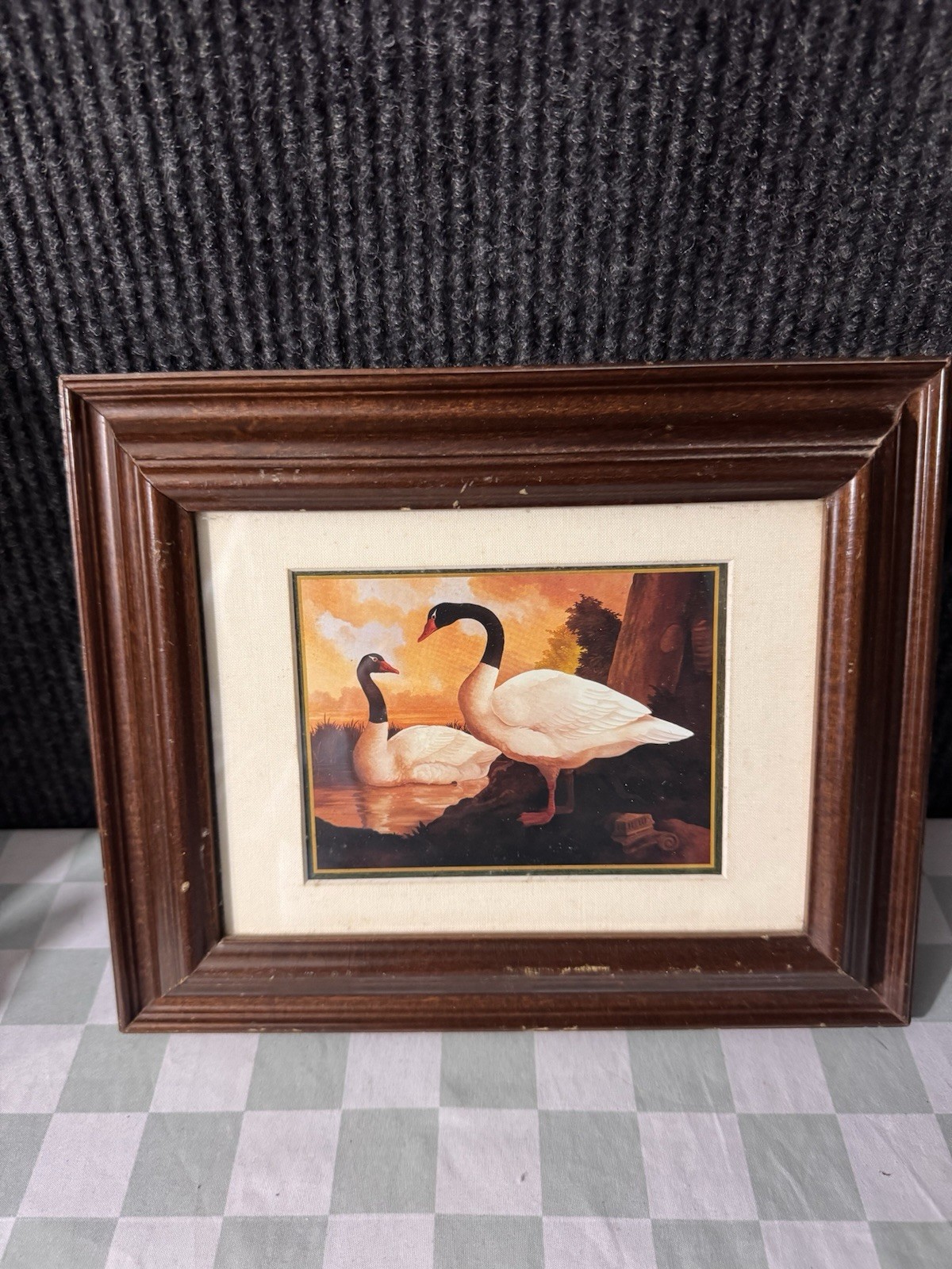 Framed Swans Artwork with Cream Mat and Dark Wood Frame