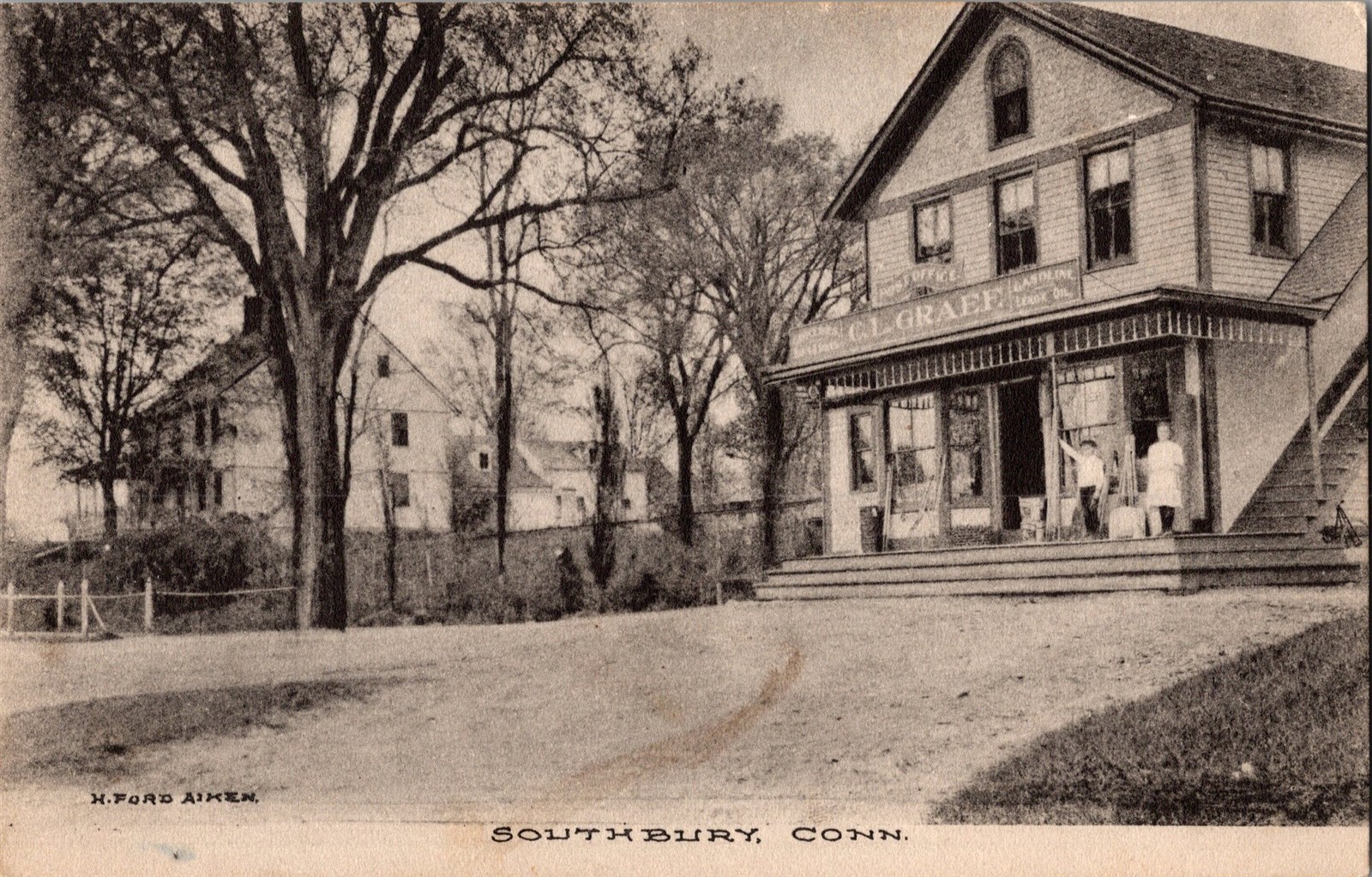 C.L. Graef Store, Post Office, Southbury CT Vintage Postcard P56
