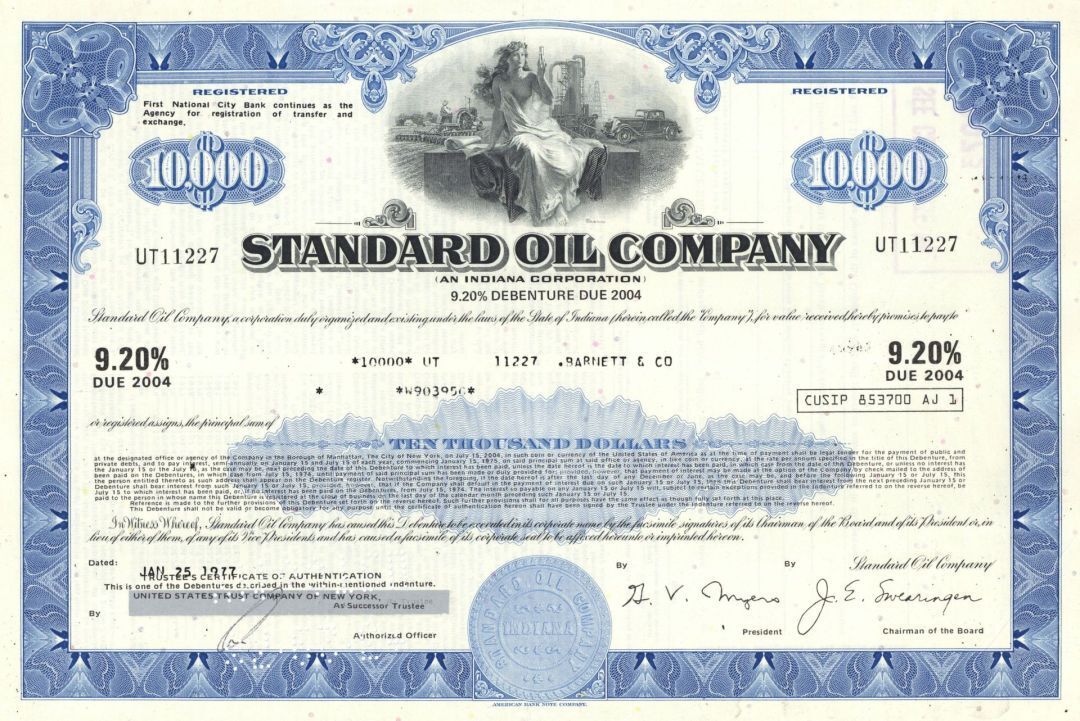 Standard Oil Co. - 1970's dated Oil Bond - Various Denominations Available - Gen