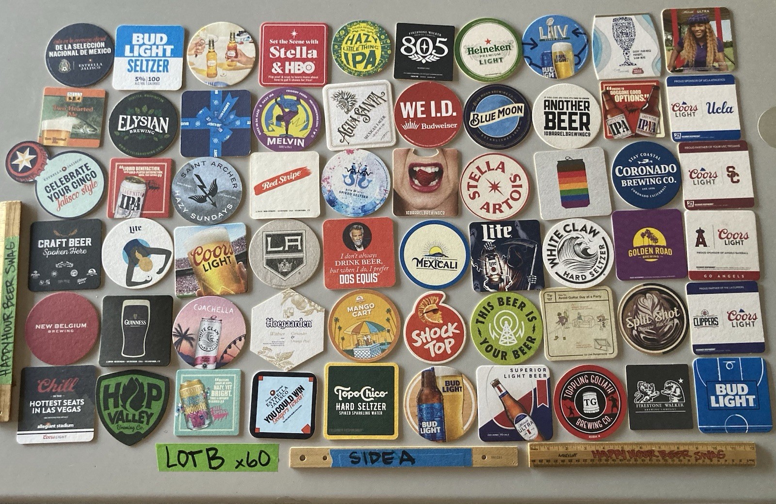 60 Unique Beer Bar Coasters Pint Glass mat coaster Craft Domestic Import Lot B